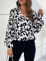 Buttoned Leopard Long Sleeves Loose Lapel Blouses&Shirts Tops