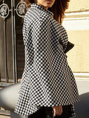 Houndstooth Tied Waist Batwing Sleeves Long Sleeves Stand Collar Outerwear Cape