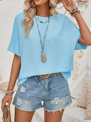 Backless Tied Half Sleeves High-Low Round-Neck T-Shirts Tops