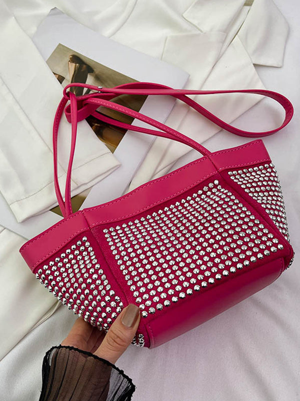 Rhine Stones Shiny Split-Joint Zipper Handbags Crossbody Bags