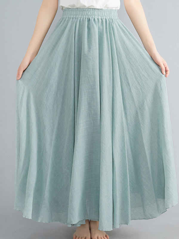 Elasticity Pleated Solid Color A-Line Loose Skirts