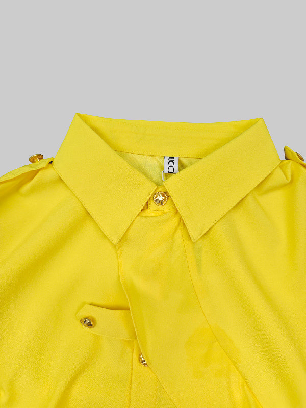 Asymmetric Buttoned Long Sleeves Loose Lapel Blouses&shirts Tops