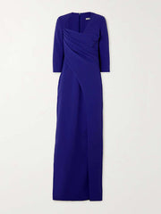 Asymmetric Pleated Solid Color Split-side Zipper Long Sleeves Skinny Maxi Dresses Evening Dresses