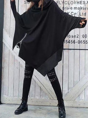 Asymmetric Split-Joint Zipper Batwing Sleeves Loose Heaps Collar Sweatershirt