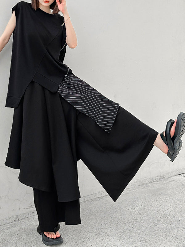 Asymmetric Split-Joint Loose Wide Leg Trousers Pants