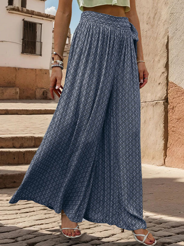 Printed Tied Waist Loose Wide Leg Pants