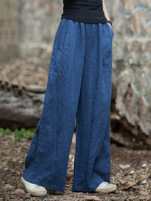 Elasticity Solid Color Wide Leg Trousers Pants