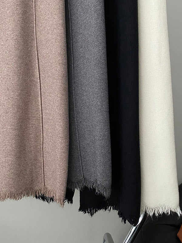 Fringed Pleated Solid Color Split-Joint Tied Waist High Waisted Loose Trousers Pants