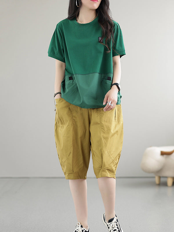 Split-Joint Loose Short Sleeves Round-Neck T-Shirts Tops