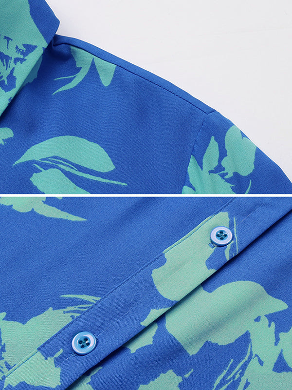 Printed Split-Joint Tied Waist Long Sleeves Loose Lapel Shirt Dress Midi Dresses