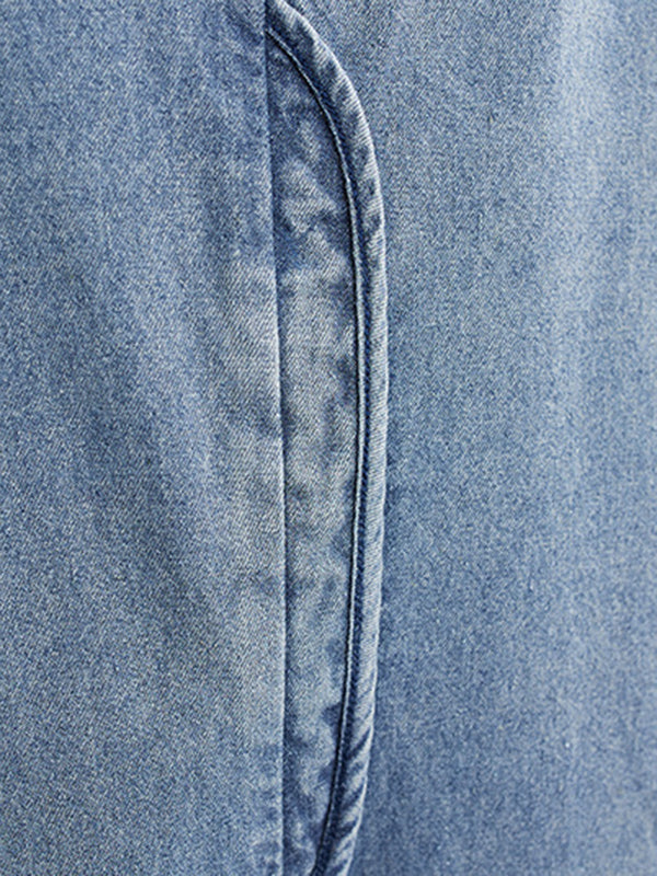 Buttoned Cropped Loose Denim Overalls