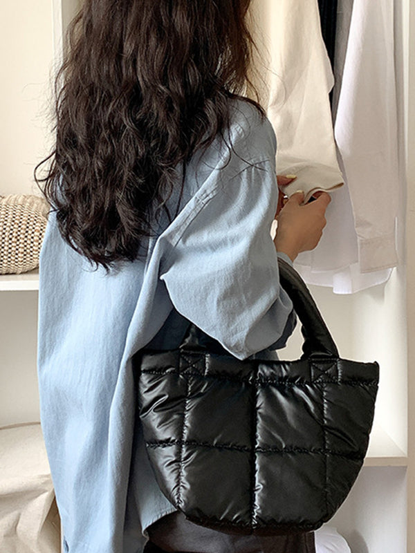Solid Color Split-Joint Padded Tote Bags Handbags