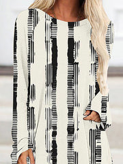 Plaid Printed High-low Long Sleeves Round-neck T-Shirts Tops