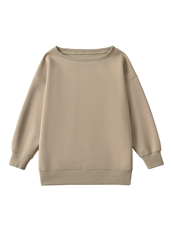Solid Color Split-Joint Long Sleeves Loose Round-neck Sweatshirt Tops
