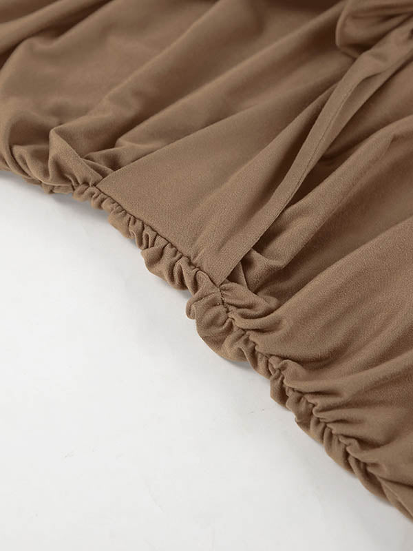 Pleated Solid Color Tied Waist Zipper A-Line Bodycon Round-Neck Mini Dresses