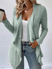 Long Sleeves Loose Solid Color Collarless Cardigan Tops