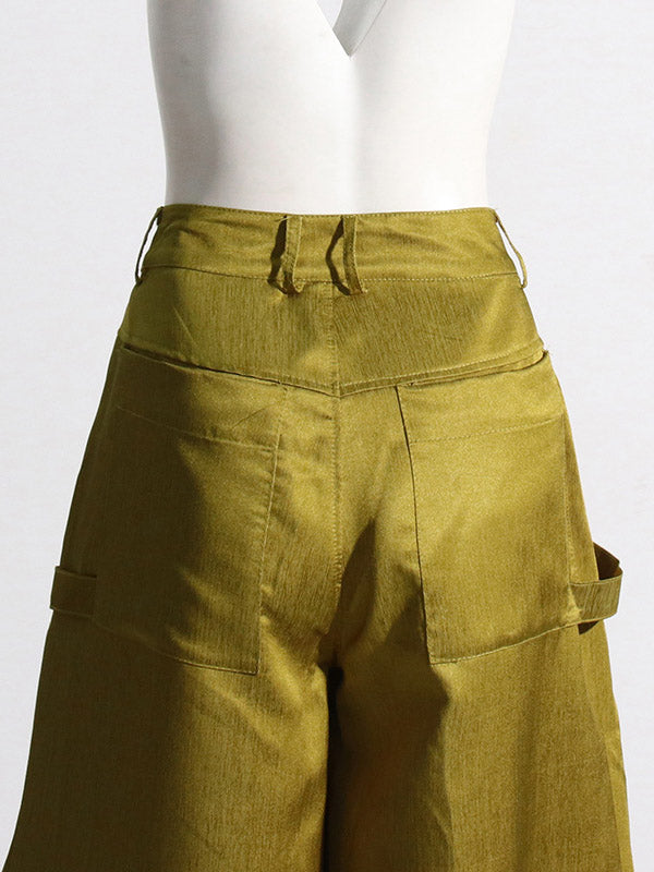 Pockets Solid Color Loose Wide Leg Trousers Casual Pants Bottoms