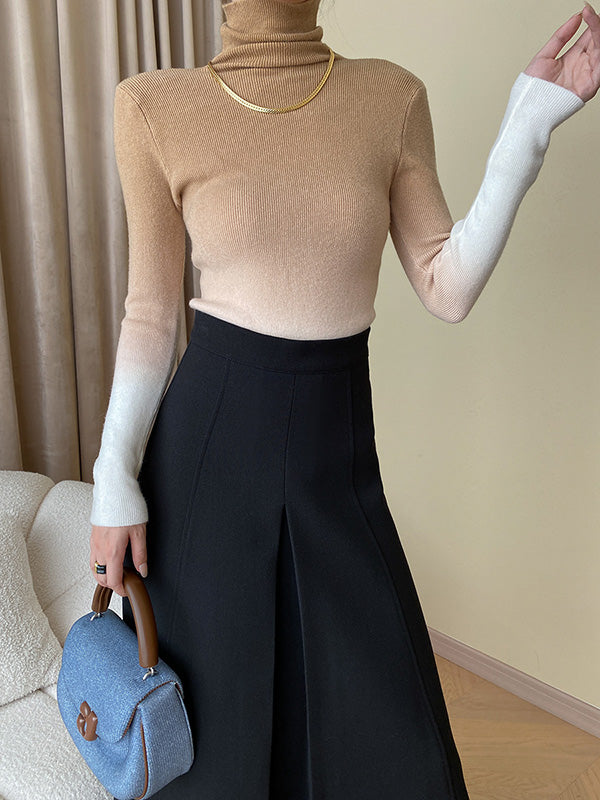 Gradient Long Sleeves Skinny High-Neck Sweater Tops Pullovers