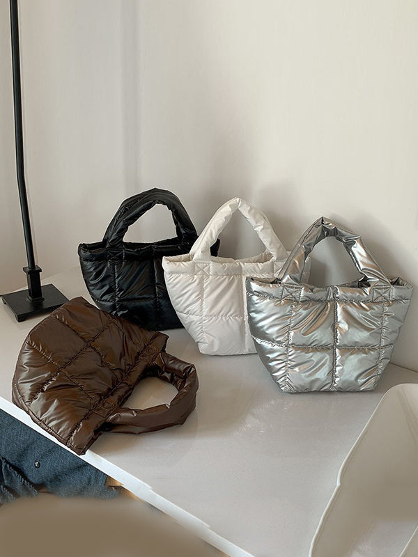 Solid Color Split-Joint Padded Tote Bags Handbags