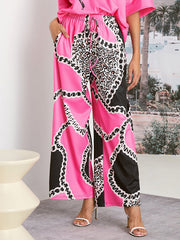 Drawstring Elasticity Leopard Printed High Waisted Loose Trousers Pants
