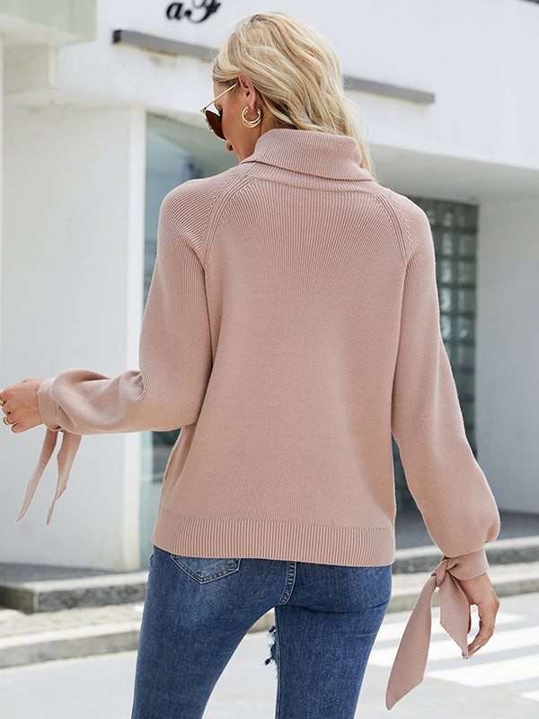 Loose Long Sleeves Solid Color High-Neck Sweater Tops