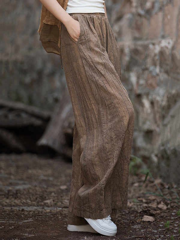 Elasticity Pockets Tie-Dyed Wide Leg Trousers Casual Pants Bottoms