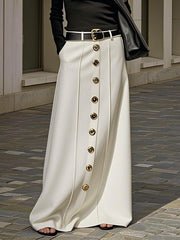 Buttoned No Belt Pockets Solid Color Loose Skirts Bottoms