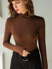 Simple Solid Color Stand Collar Long Sleeves T-Shirt