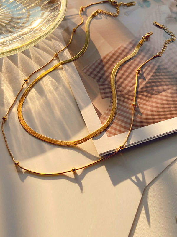 Double Layered Snake Chain Solid Color Necklaces Accessories