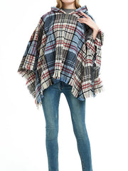 Fringed Hooded Keep Warm Plaid Shawl&Cloak Cape