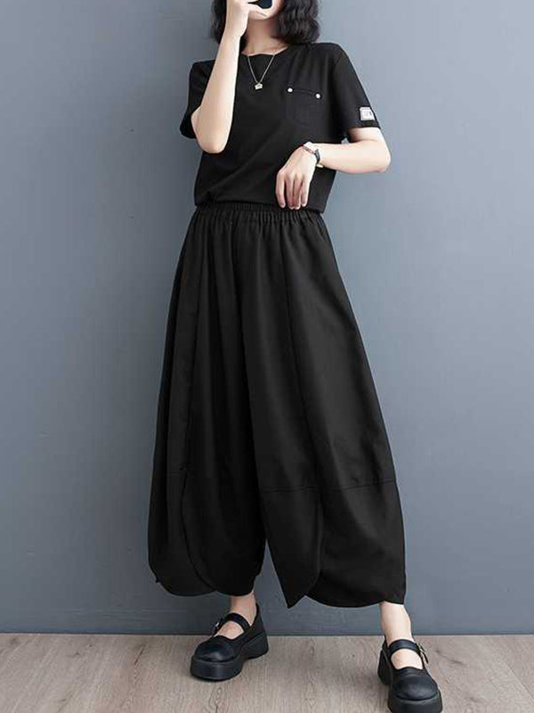 Elasticity Solid Color Split-Joint Bloomers Loose Trousers Wide Leg Pants