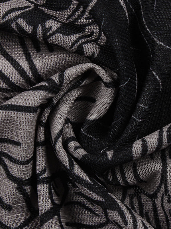 Printed See-Through Split-Joint Long Sleeves Skinny High Neck Maxi Dresses Evening Dresses