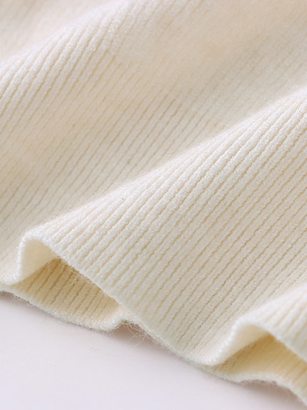 Buttoned Split-Joint Long Sleeves High-Neck Sweater Tops
