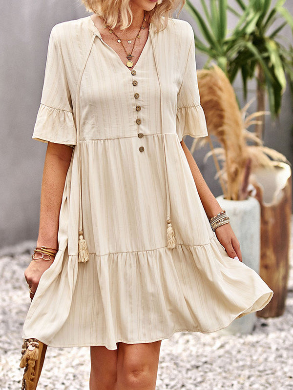 Falbala Loose V-Neck Mini Dresses