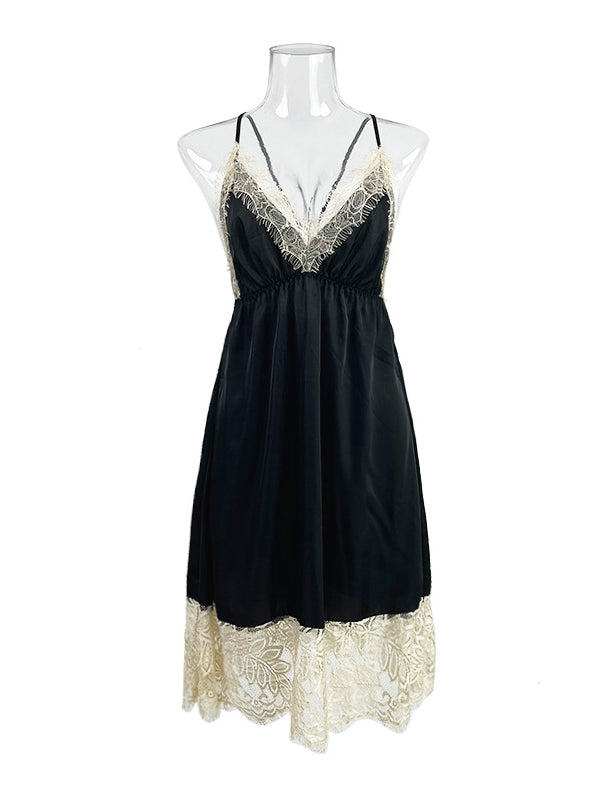 Backless Lacy Split-Joint Sleeveless Spaghetti-Neck Intimates&Pajamas