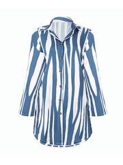 Buttoned Striped Long Sleeves Loose Lapel Shirt Dress Mini Dresses