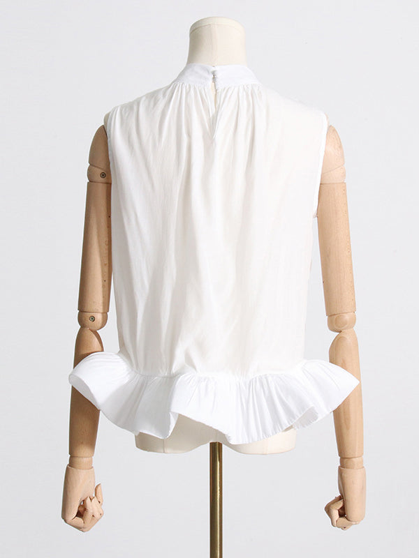 Pleated Ruffled Solid Color High Waisted High-Low Mock Neck Two Pieces Set