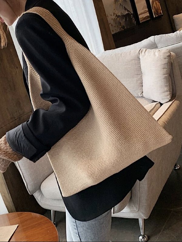 Solid Color Woven Handbag Bags