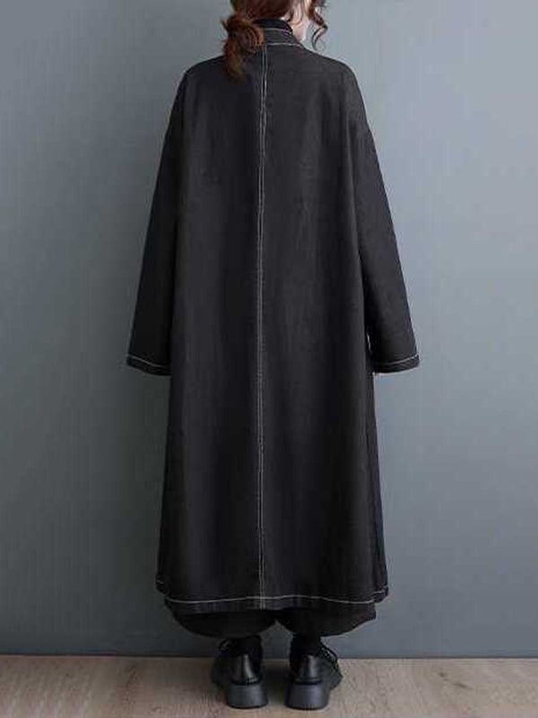 Buttoned Pockets Split-Joint Long Sleeves Loose Stand Collar Trench Coats Outerwear