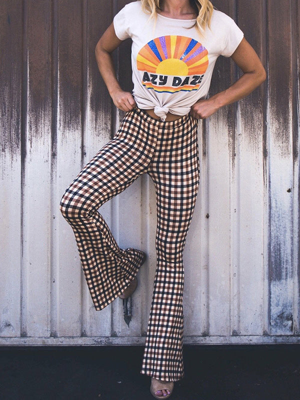 Plaid Flared Pants Trousers Pants