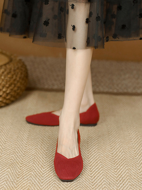 Solid Color Square-Toe Shoes Flats