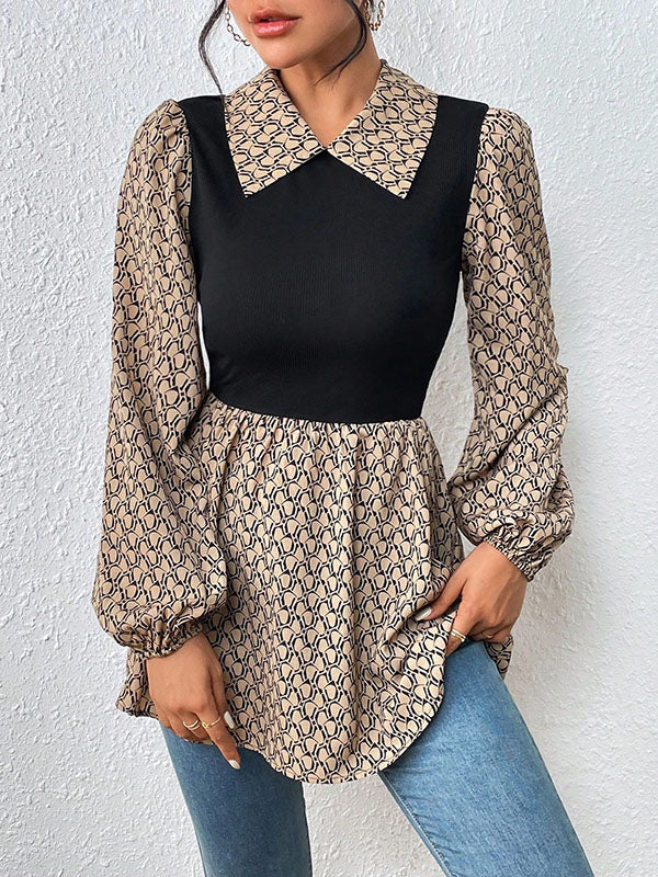 Hollow Pleated Split-Joint A-Line Long Sleeves Lapel Blouses&Shirts Tops