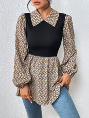 Hollow Pleated Split-Joint A-Line Long Sleeves Lapel Blouses&Shirts Tops