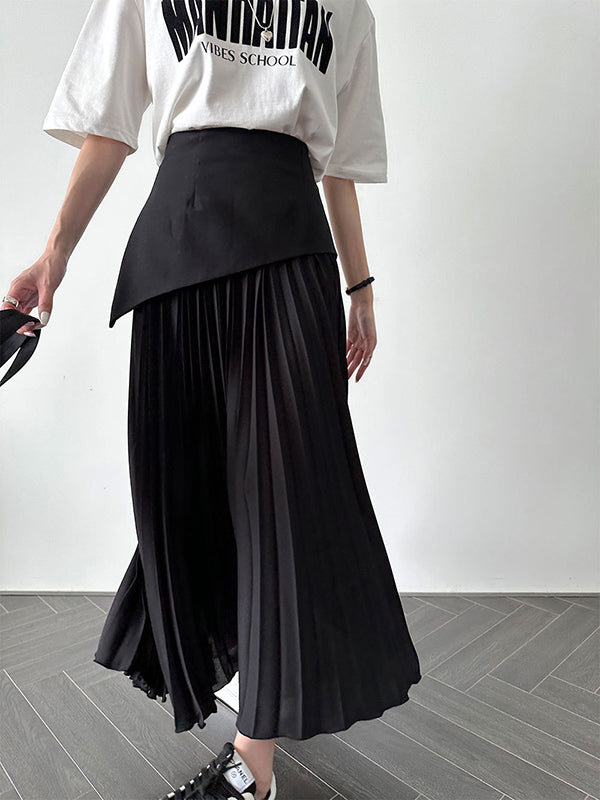Contrast Color Pleated Split-Joint A-Line Loose Skirts Bottoms