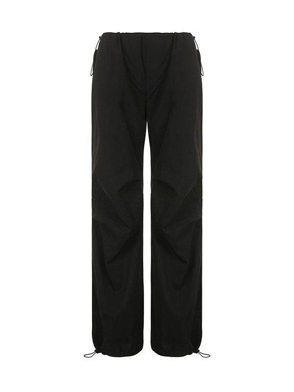 Drawstring Pleated Solid Color High Waisted Loose Trousers Pants