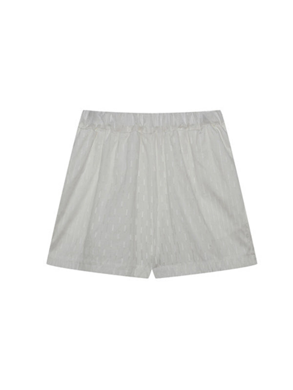 Buttoned Jacquard High-Low Long Sleeves Solid Color Lapel Shirts Top +Shorts Bottom Two Pieces Set