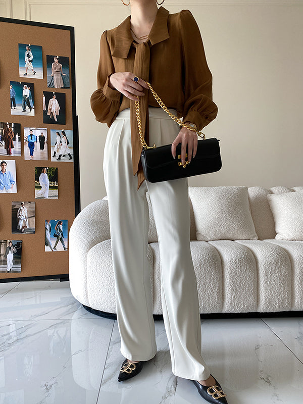 Urban Loose Long Sleeves Solid Color Lapel Collar Blouses