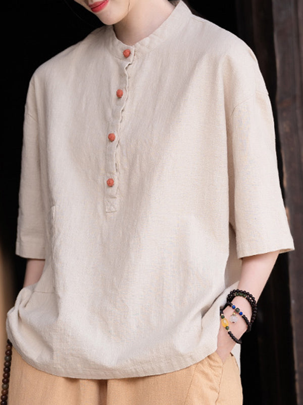 Split-Joint Half Sleeves Loose Round-neck T-Shirts Tops