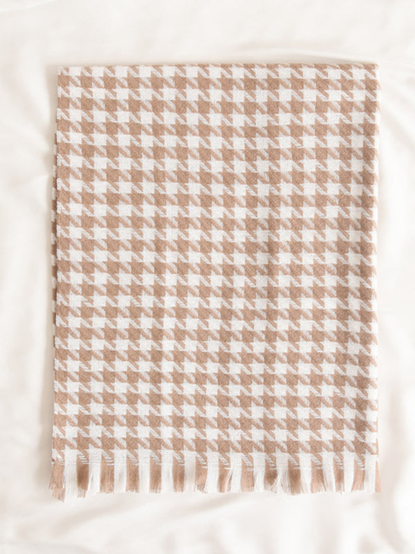Fringed Houndstooth Keep Warm Shawl&Scarf
