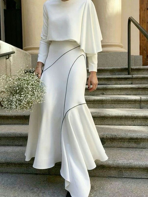 Asymmetric Printed Split-Joint High-Low Loose Skirts Bottoms